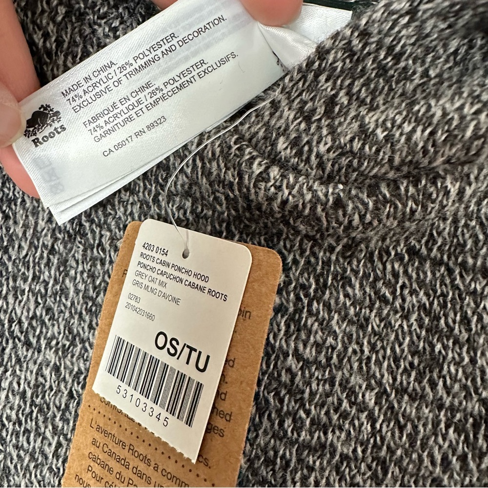 Roots Cabin Hooded Poncho Marled Gray Cabincore Cozycore Goblincore Hobbit Wrap - Picture 7 of 8